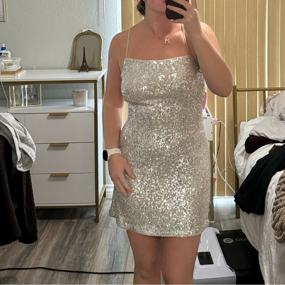 Sequin gold open back dress